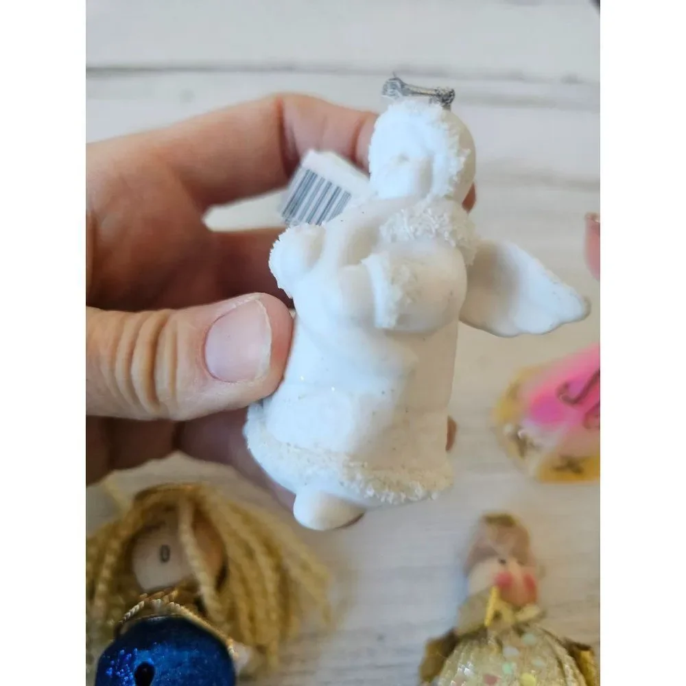 Cherub angel gold‎ ornament set Xmas tree porcelain